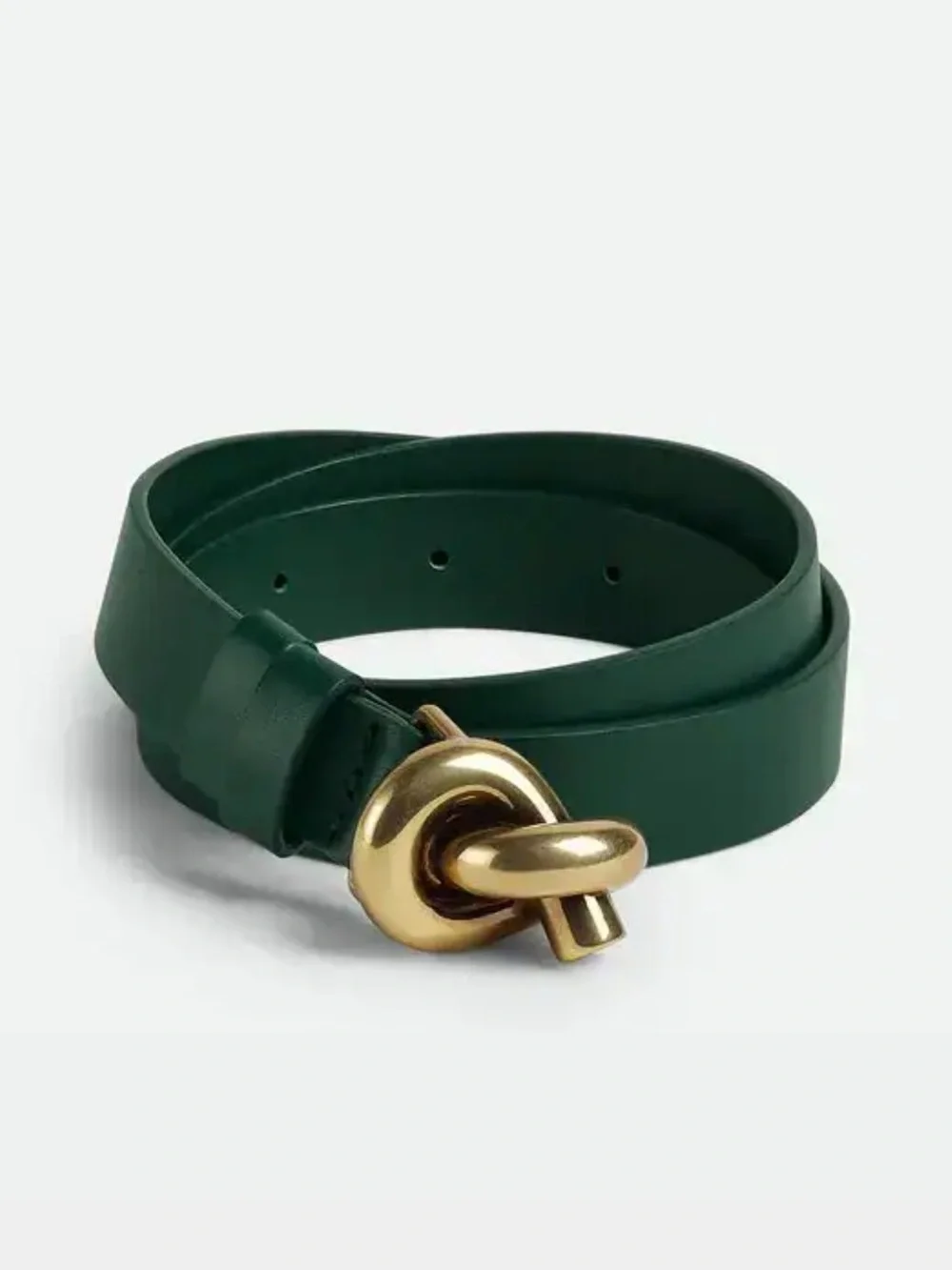 Bottega Veneta Dark Green Leather Belt with Gold Knot Buckle